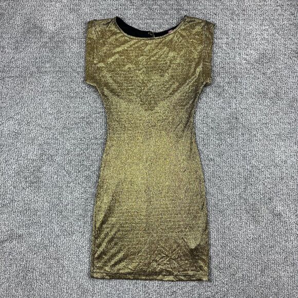 Retro Doll Dress Womens Small Gold Metallic Bodycon Retro Glam Y2K Made USA - Picture 1 of 8